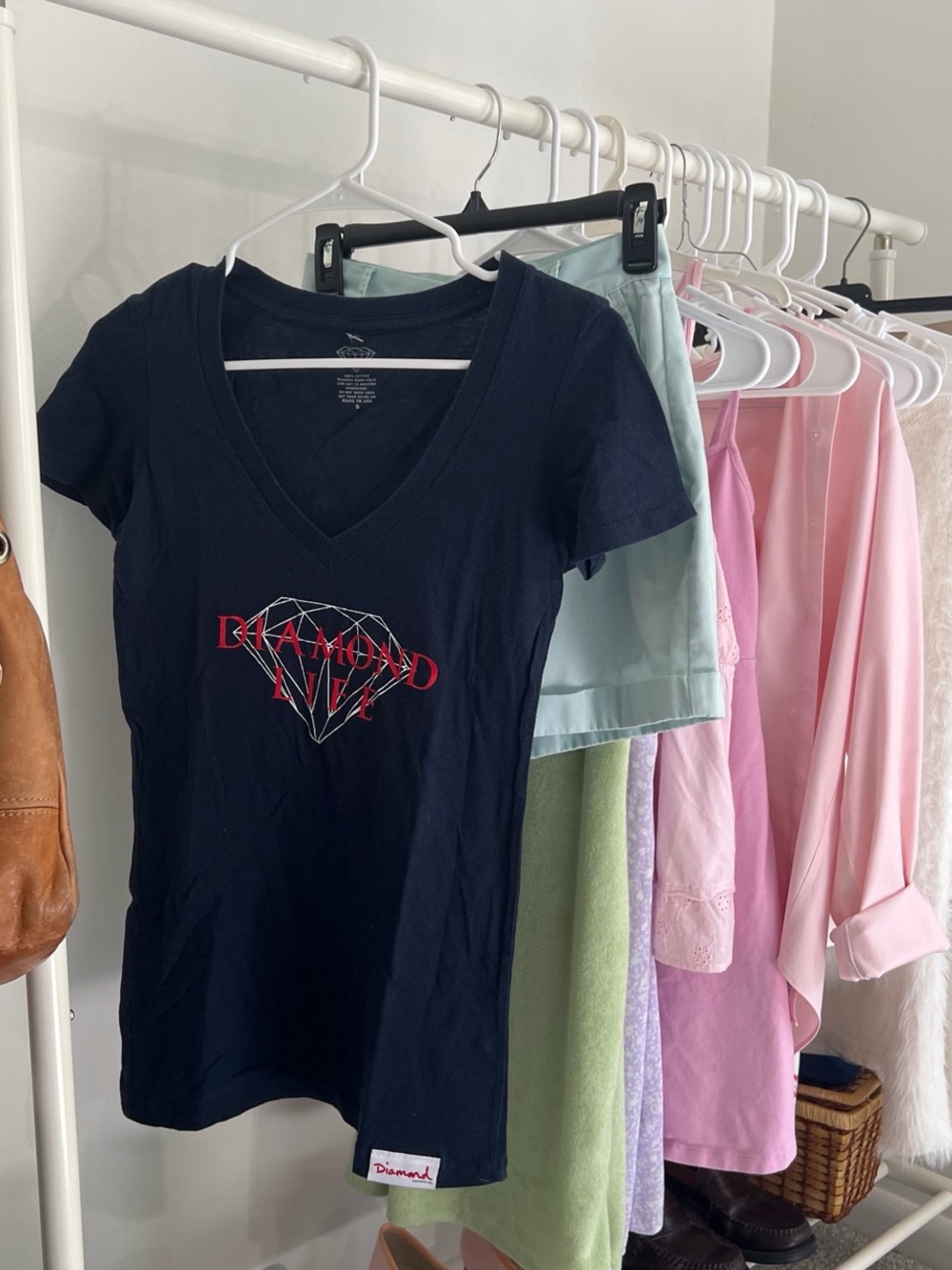 Diamond Supply Co. Navy V‑Neck Tee with Red Logo Diamond